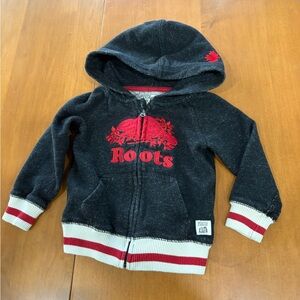 Roots Black and Red Hoodie Sweatshirt with Fleece Texture
